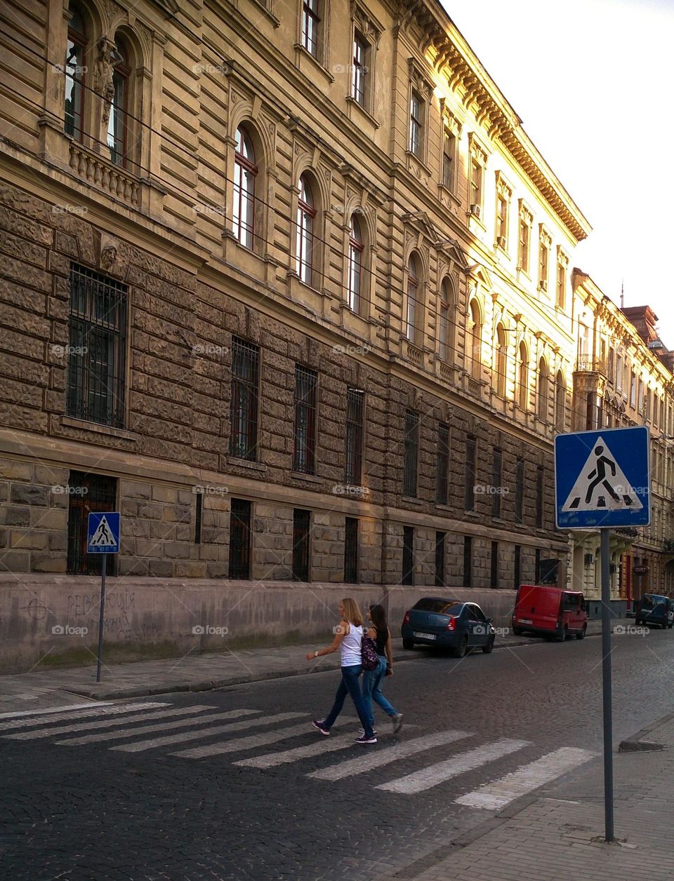 Walking people in Lviv, Ukraine 