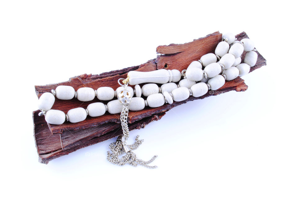 Rosary on peel tree isolated background