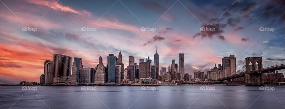 Manhattan skyline at sunrise 