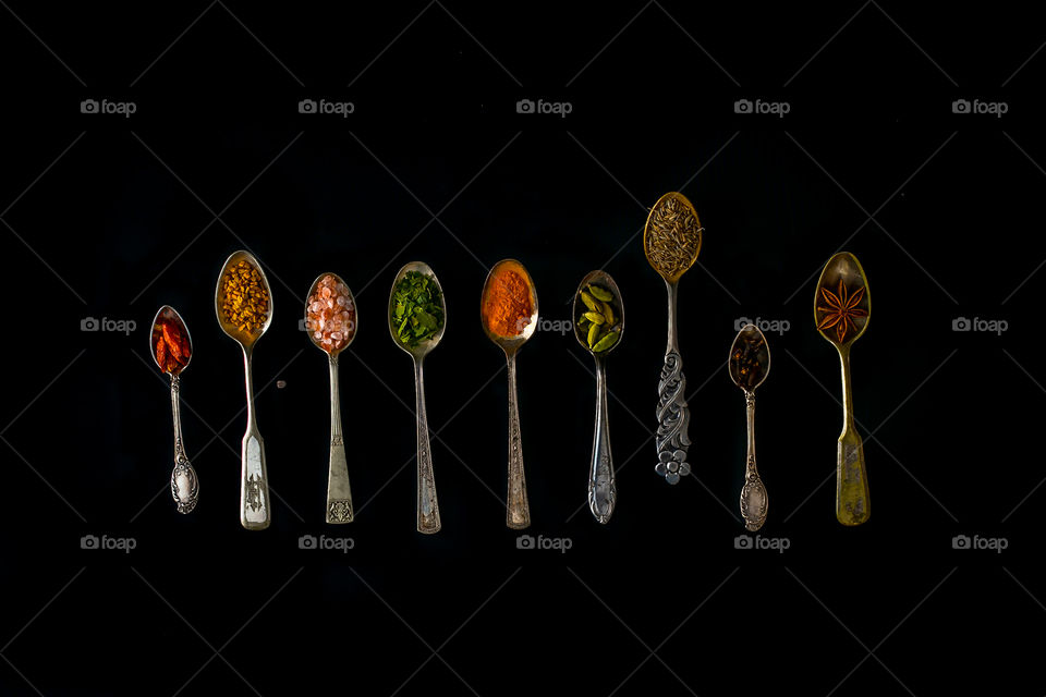 Spicy Fragrant Spices In Spoons
