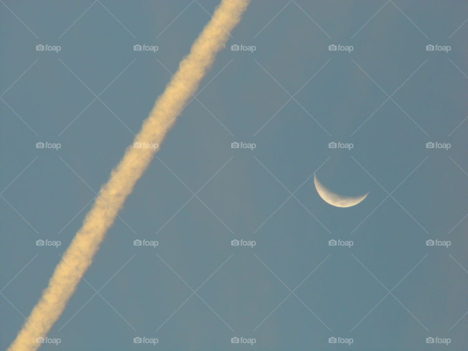 blue sky in the evening and moon,smoke
