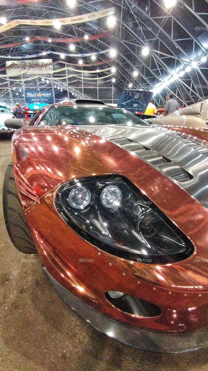 Copper covered custom car at the Barrett- Jackson Classic Car Auction, Scottsdale, AZ. 2017