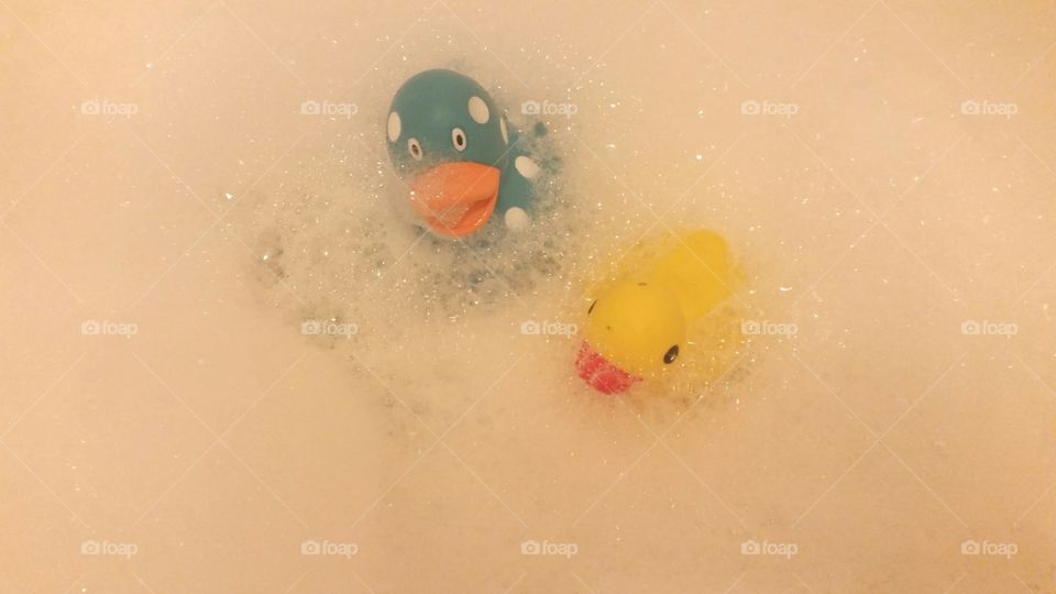 rubber duckies in the bath tub