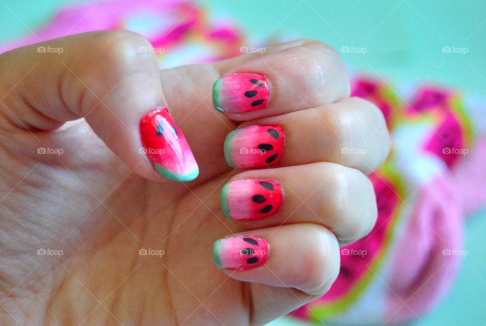 watermelon nail art fun, nail polish