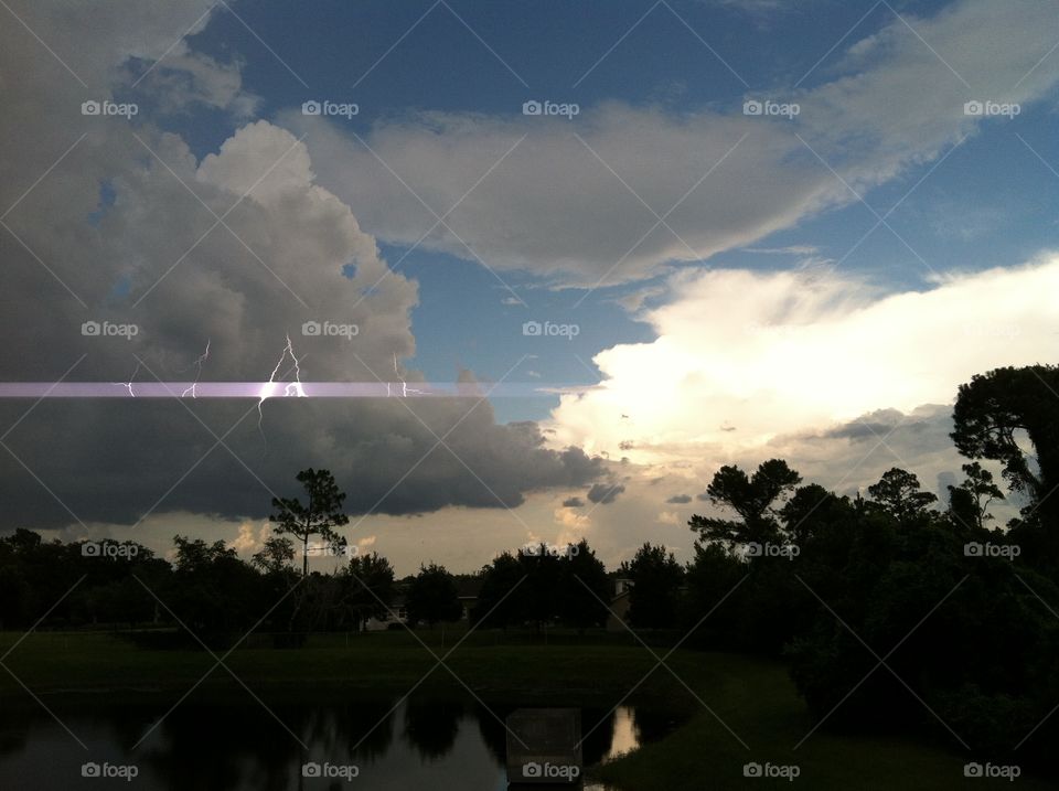 Lightening strike. Lightening seen from the apartment  