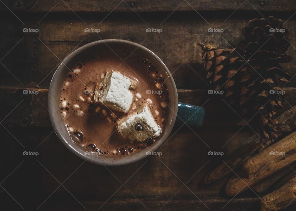 Delicious cup of hot chocolate with mint chocolate chip marshmallows, to warm the soul.