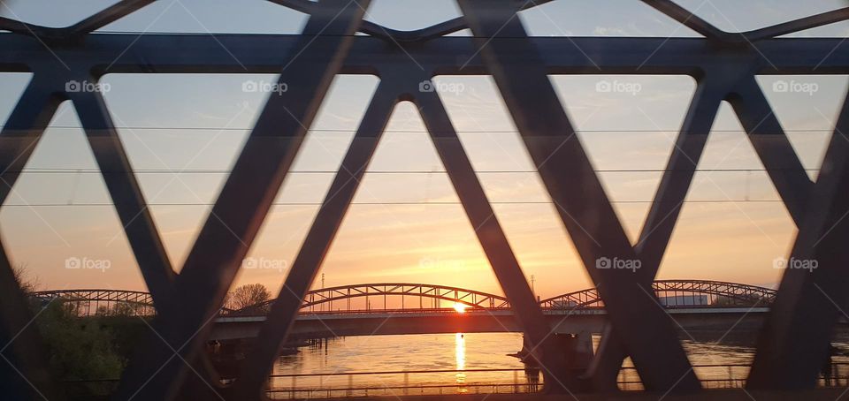 railroad-bridge with sunset