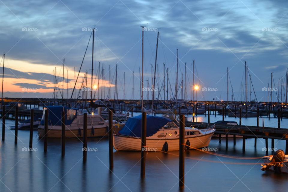 Evening harbour. Boats