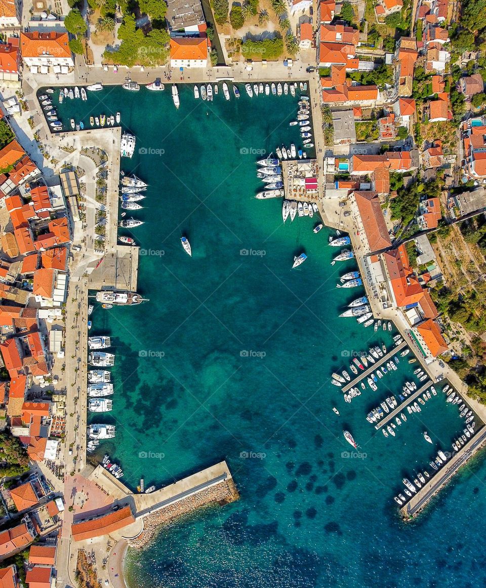 Aerial photo of town of Jelsa on Hvar island in Croatia