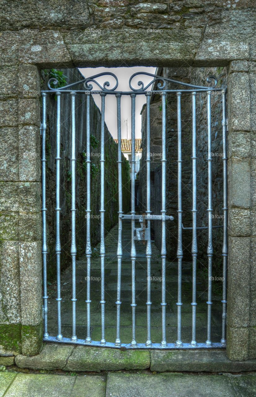 Locked door bars at Mercado de Abastos, Santiago de Compostela