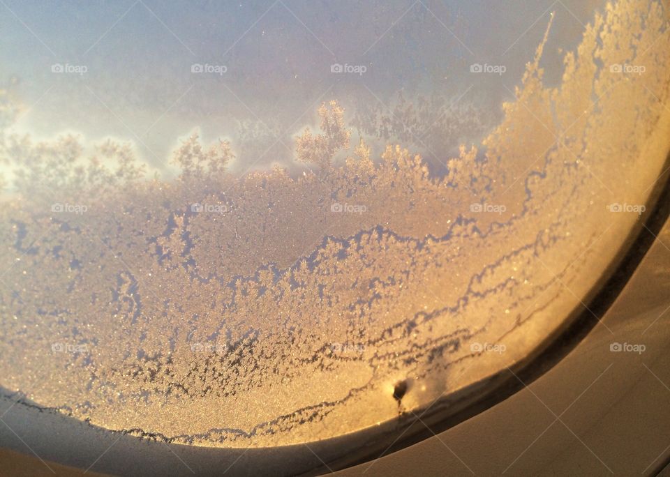 Frost on airplane window