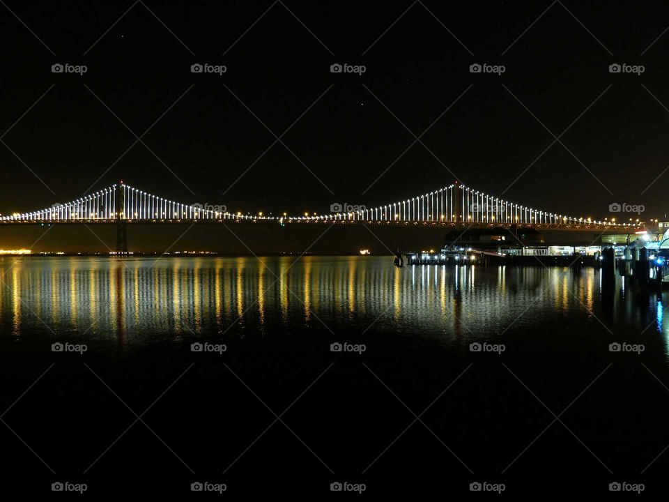 Bay Bridge at night. San Francisco Bay Bridge on a California winter night