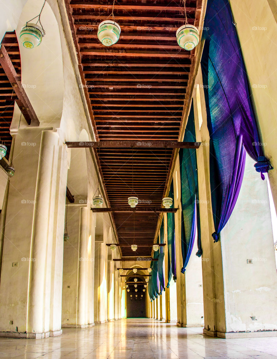 Columns and arches of AlHakim bi Amr Allah Mosque in Egypt