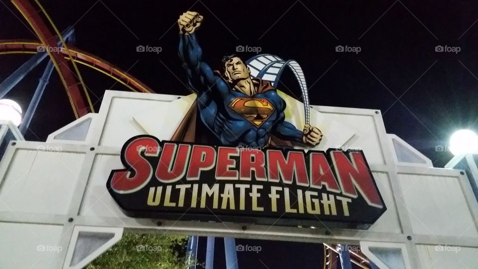 Superman. night at the amusement park