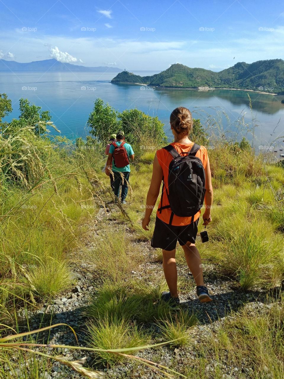 Hiking the mountains of Díli, East Timor on a sunny morning.Views of Atauro island, Cristo Rei and Metiaut beach area