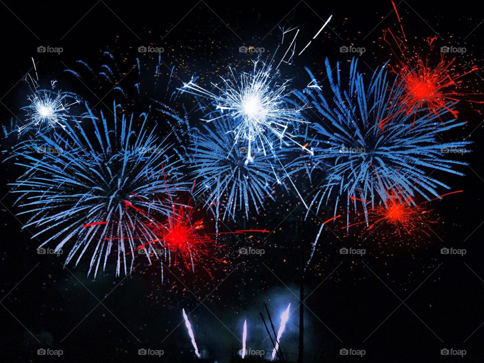 Red white and blue fireworks.