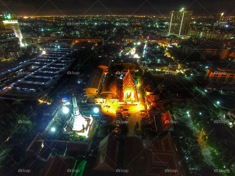 buddhist temple , Bangkok , Thailand. Aerial view shot by drone.