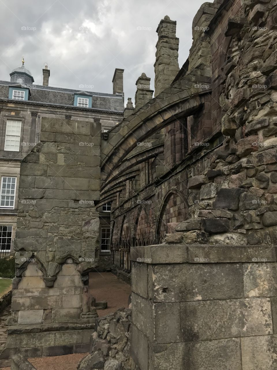 Arches of Holyrood Abbey at the palace of Holyrood house in Edinburgh Scotland 