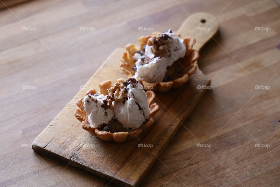 Elevated view of dessert food