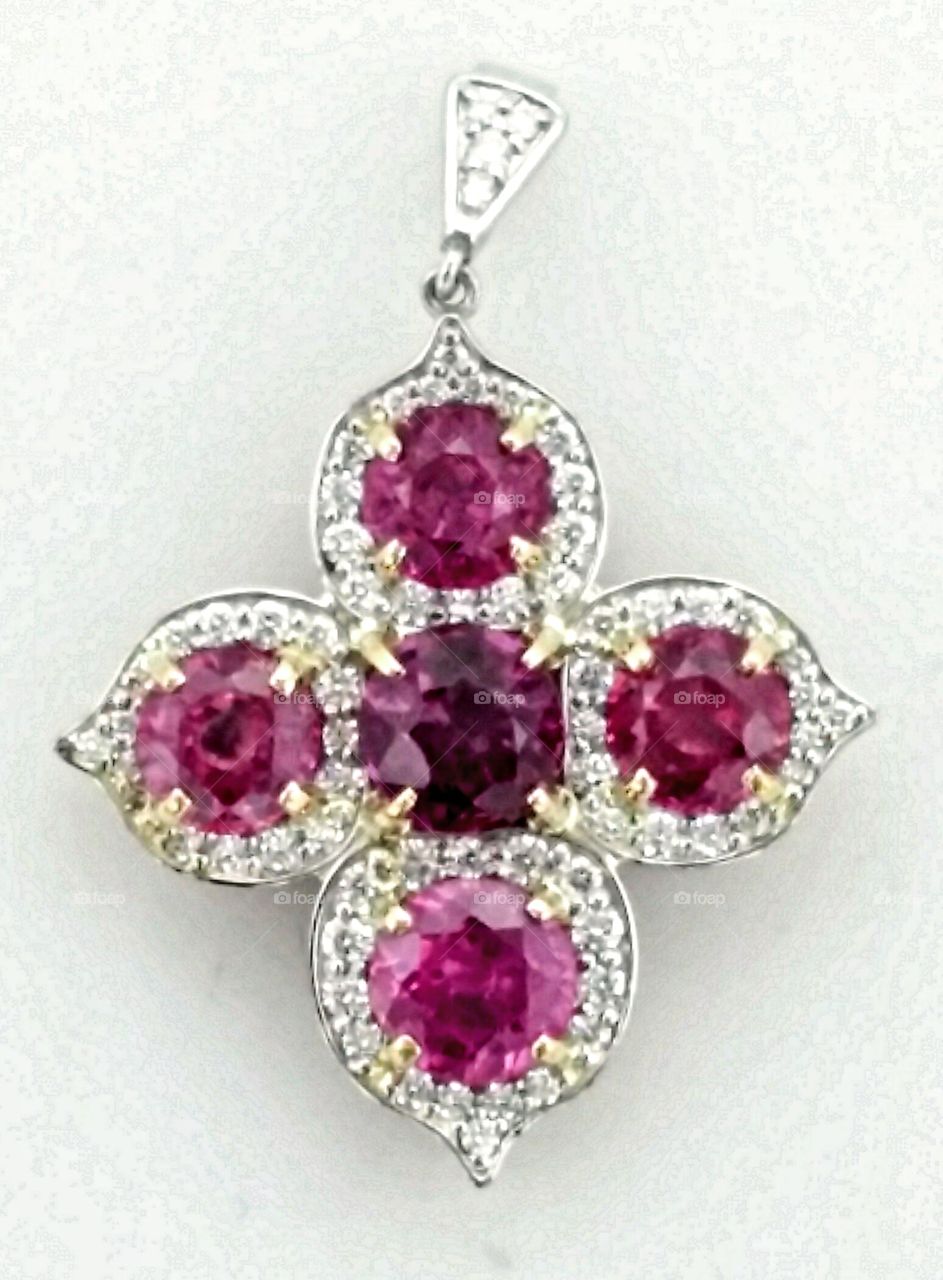 Ruby, Pink Sapphire, 18K gold Pendant