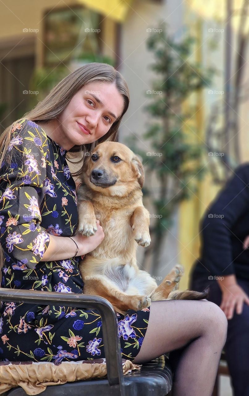 happy girl with her dog