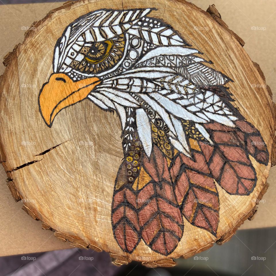 Eagle Pyrography on a wood slice