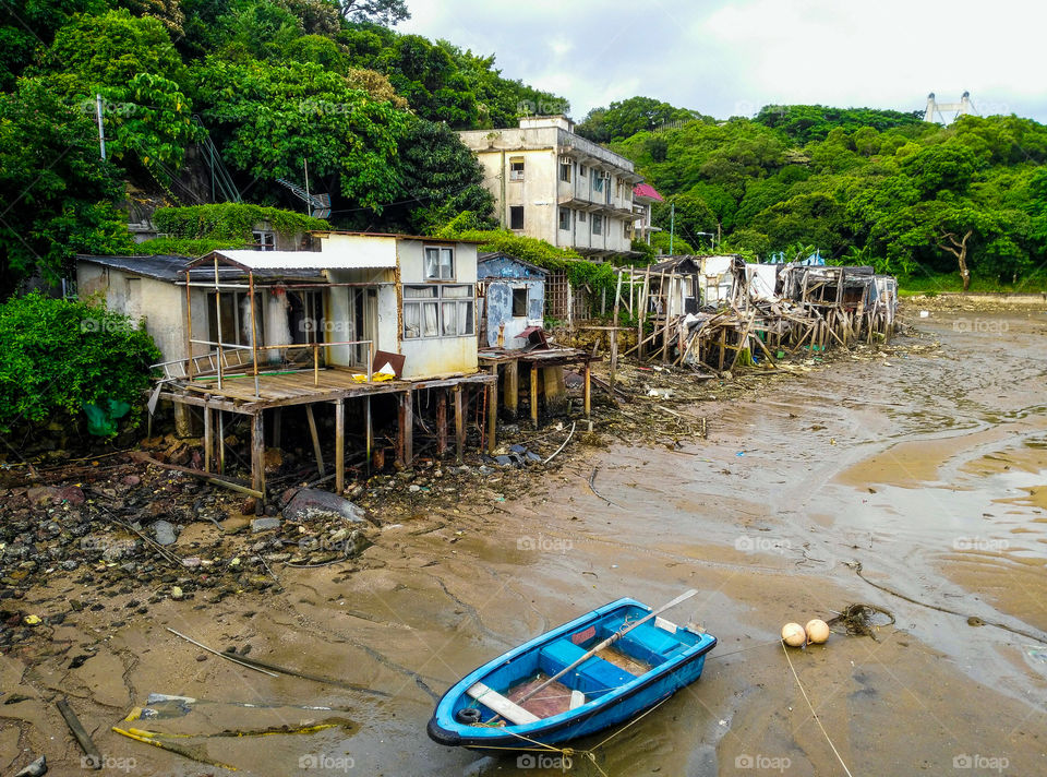 Abandoned Ma Wan fishermen village and typhoon shelter, Ma Wan Island, Hong Kong
