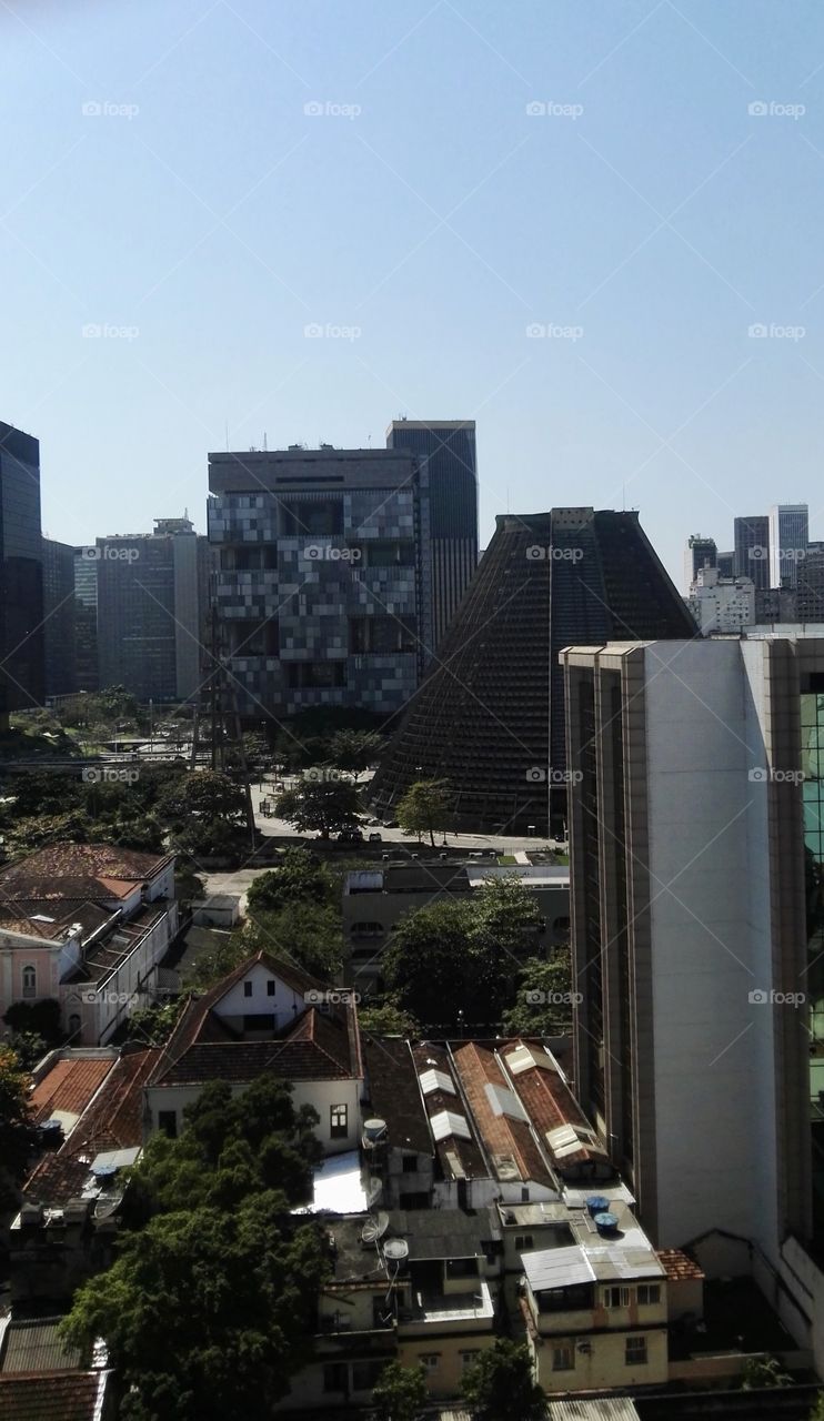 Panoramic view of the city with pyramid church 