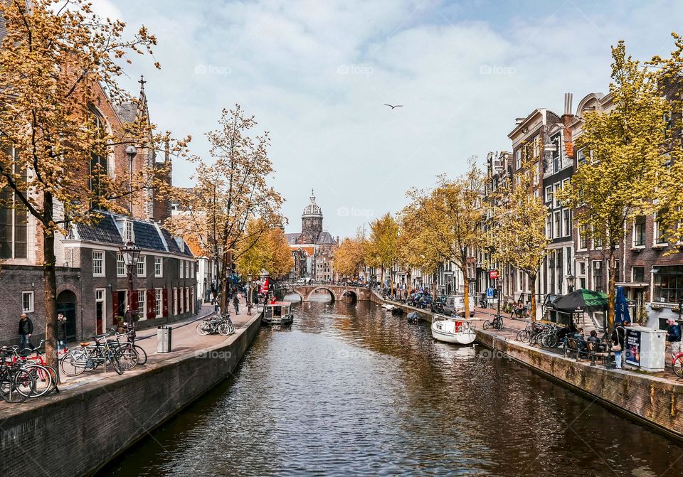 Amazing cityscape of Amsterdam in the Netherlands during autumn