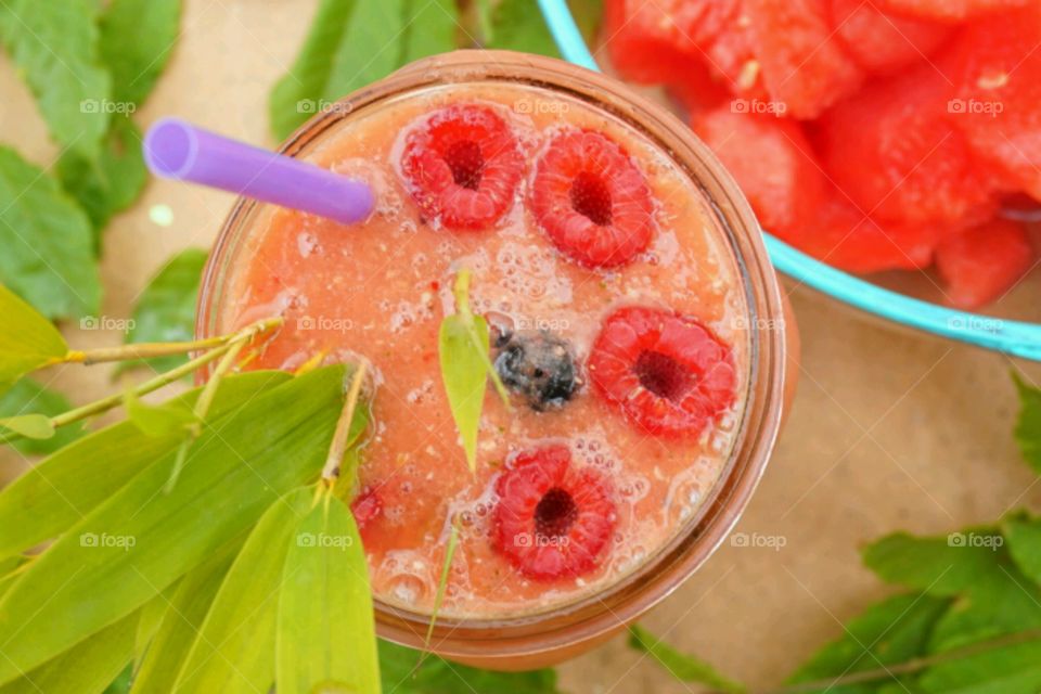 Fresh Fruit Smoothie - watermelon,  mints, lemon juice and oatmeal