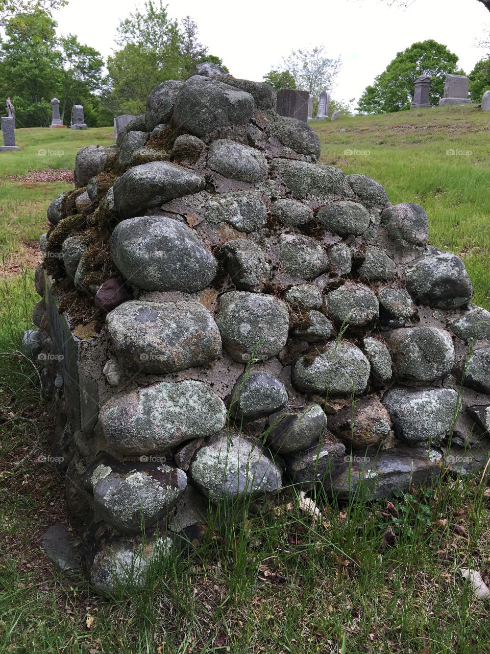 Hand made rock headstone in cemetery!