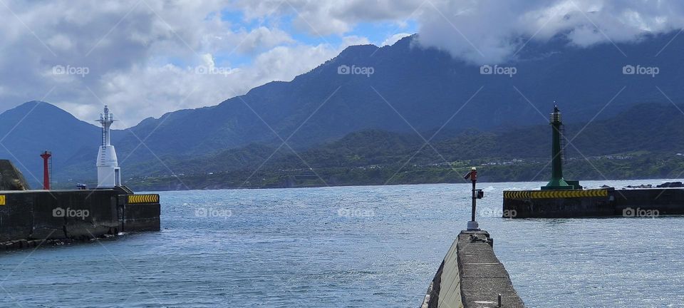 Mountains and water in the port
