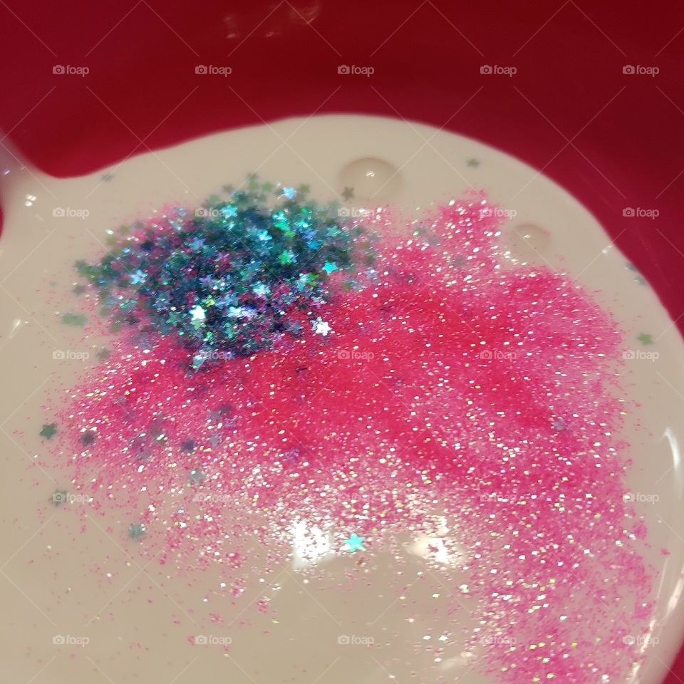 Slime filled day with pink glitter and blue stars