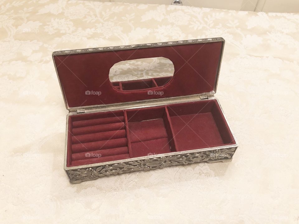 Silver Box Jewelry Box Antique Box With Mirror 