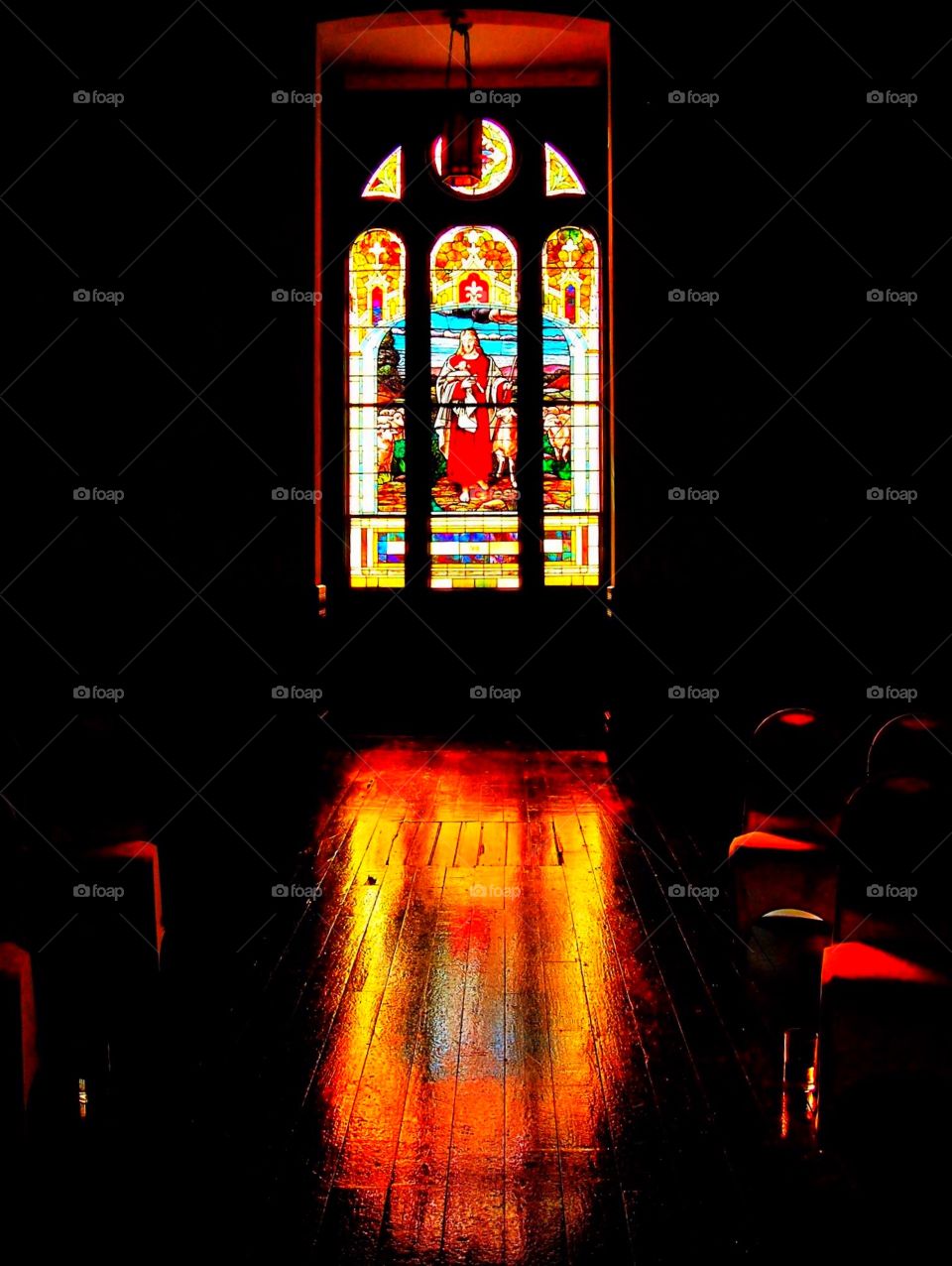 Church window reflection 