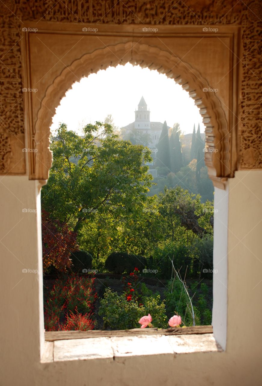 Framed view of the Alhambra. 