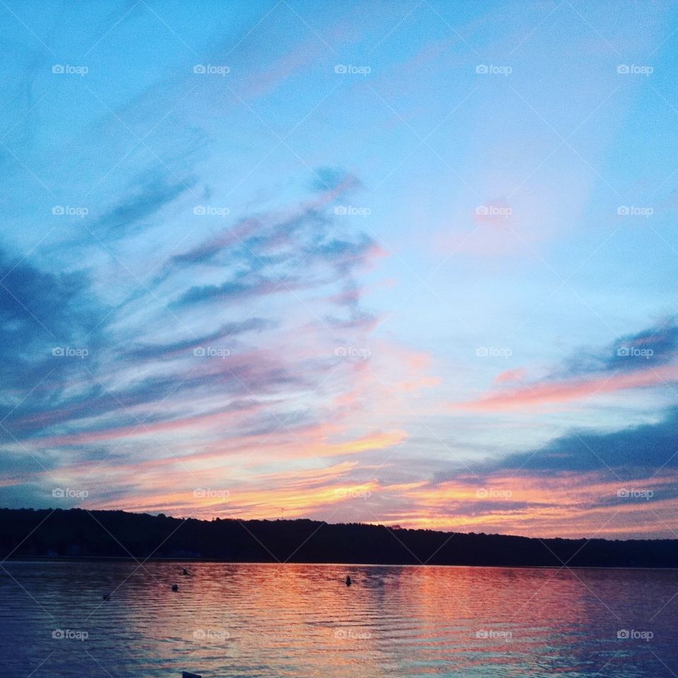 Pink skies over lake 