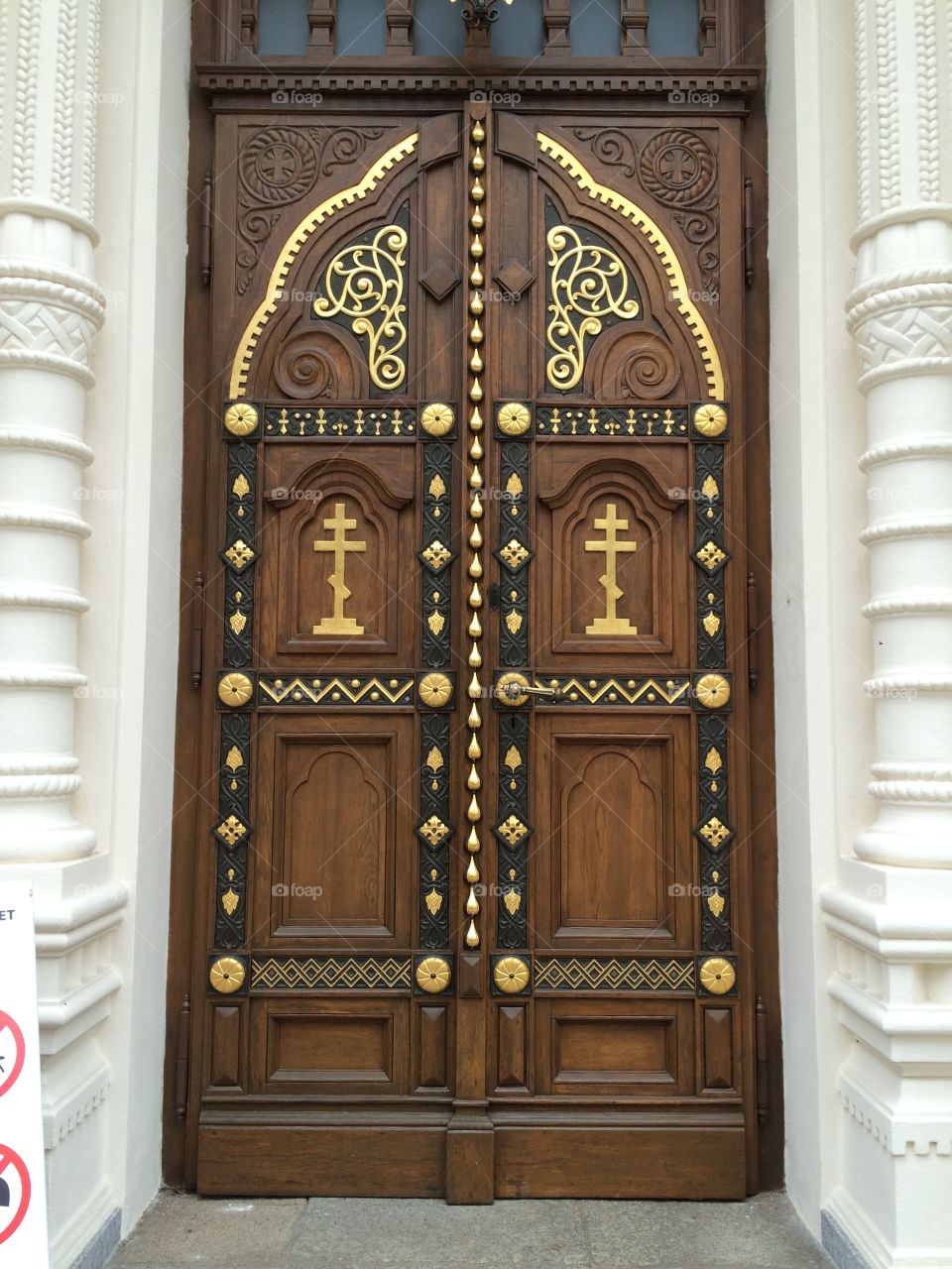 Door in Karlovy Vary at the Church of St. Peter and St. Paul