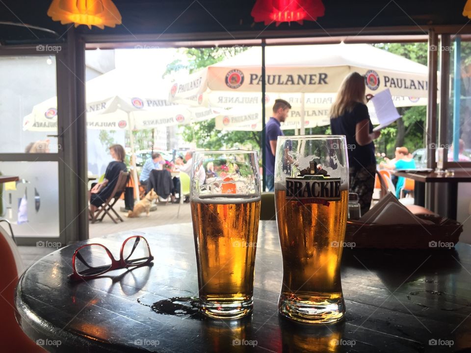 Relaxing in a restaurant with beer