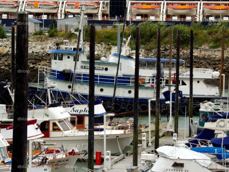 Harbor time. Sailboats and vessels in a harbor 