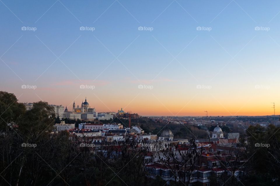 View of Madrd from Templo de Debod, Spain 