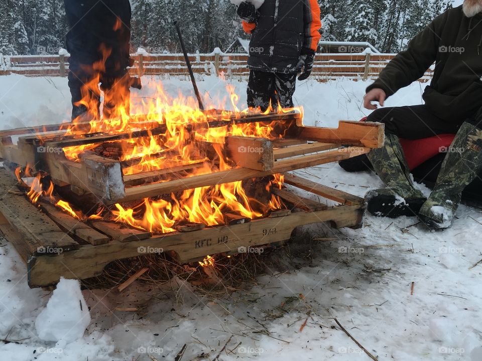 Christmas bonfire after sledding.