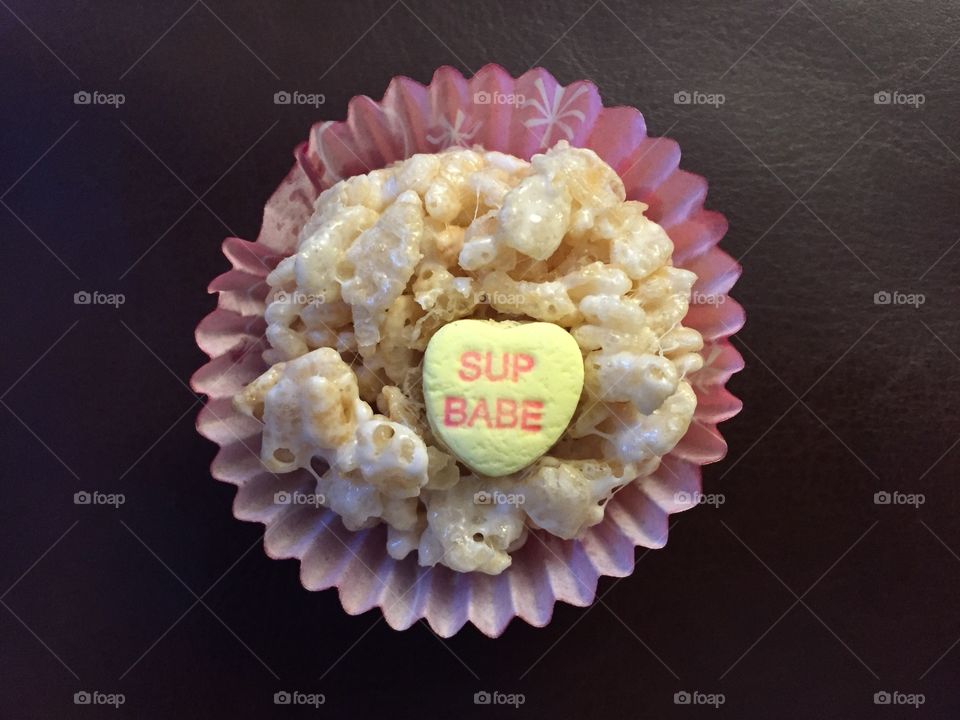 Minimalist images 
Rice cereal treat with conversation heart