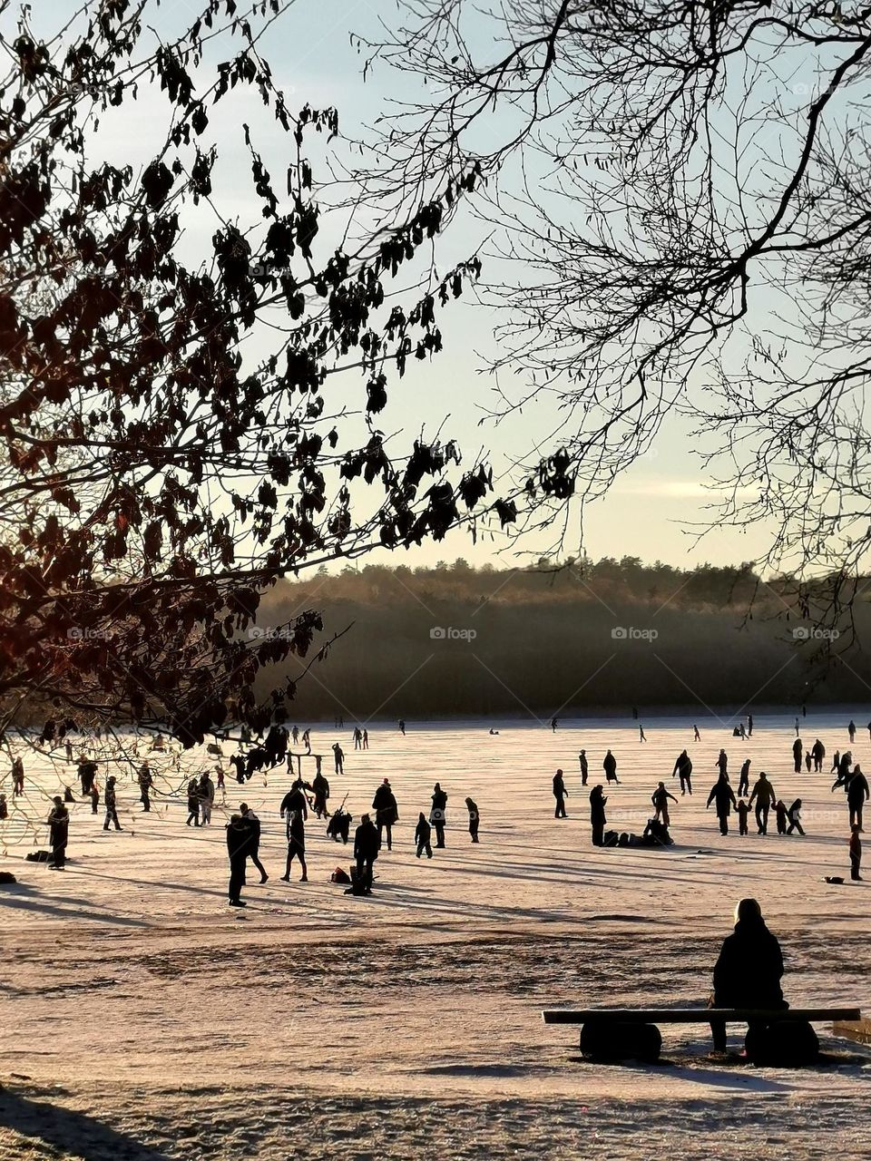 People on winter lake