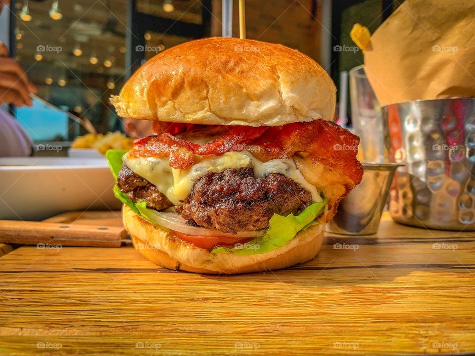 A delicious looking burger from a restaurant in Virginia 