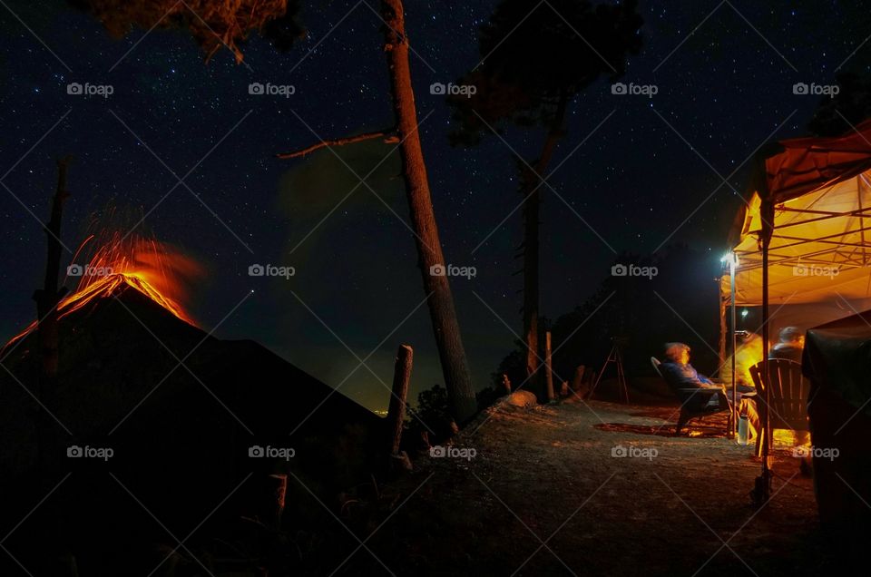 Campfire near active volcano
