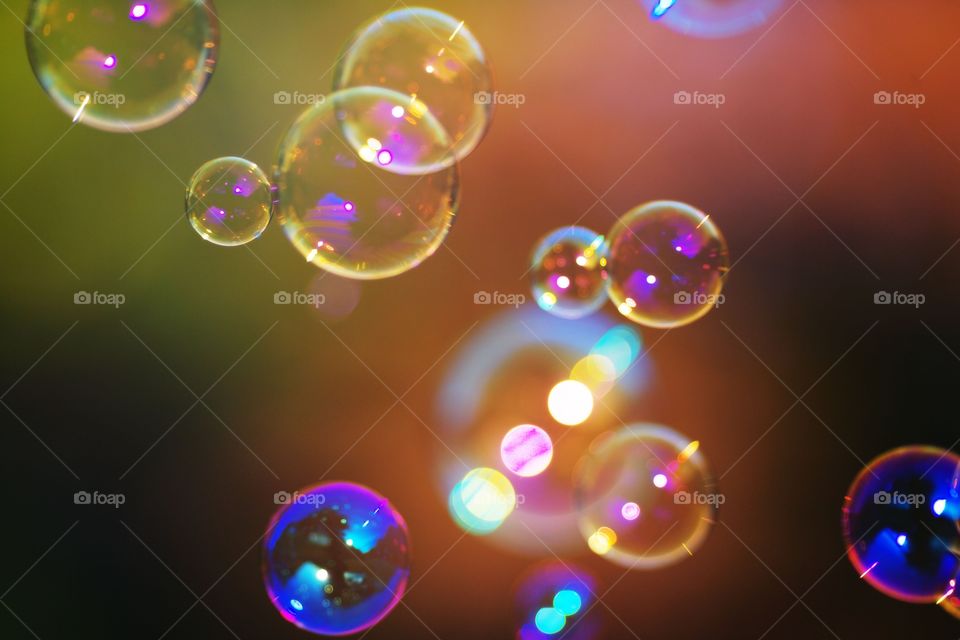 Soap bubbles blowing in the air
