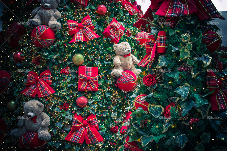 Christmas tree with decorations and gifts