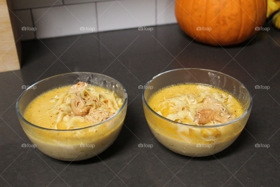 Two Bowls of Fresh Italian Chicken Noodle Soup