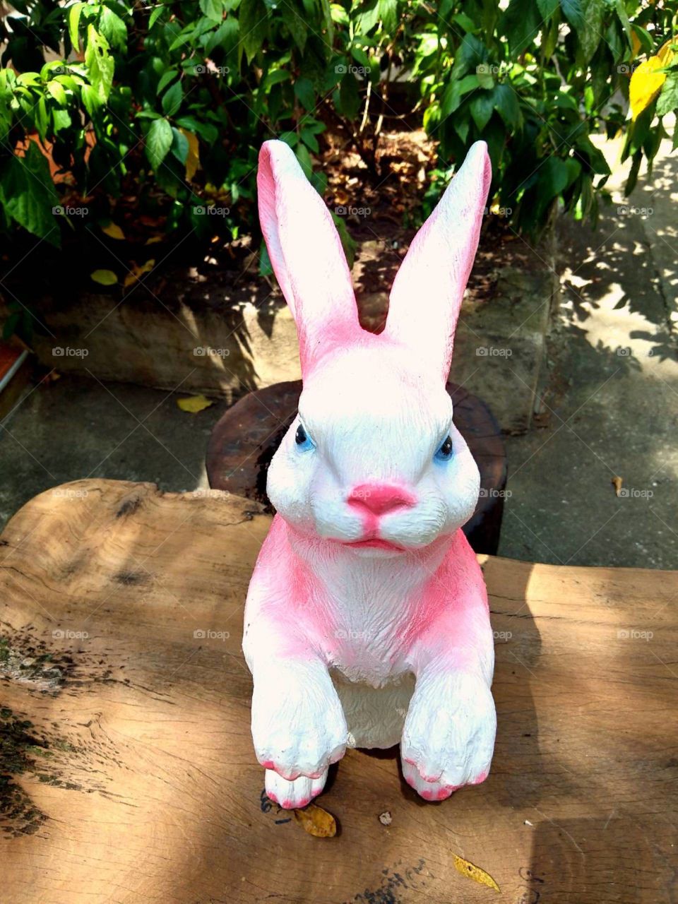 Cute rabbit statue in the garfen.